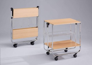 Foldable Wood Serving Trolley Cart - SA016M. Folding Trolley MDF SA016M beech color